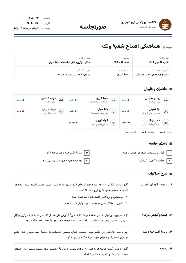 پیش‌نمایش قالب صورتجلسه